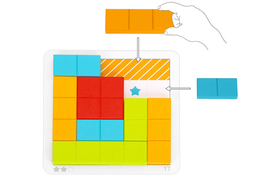 Colorful pentomino puzzle game for kids, promoting shape recognition and problem-solving skills.