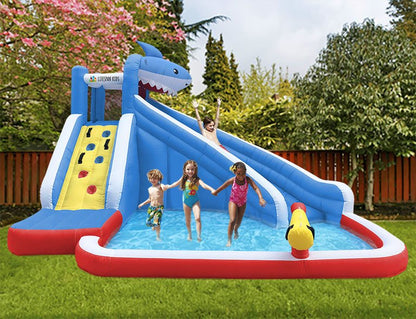 Sharky Water Slide and Splash | Fun inflatable play equipment for kids backyard adventures.