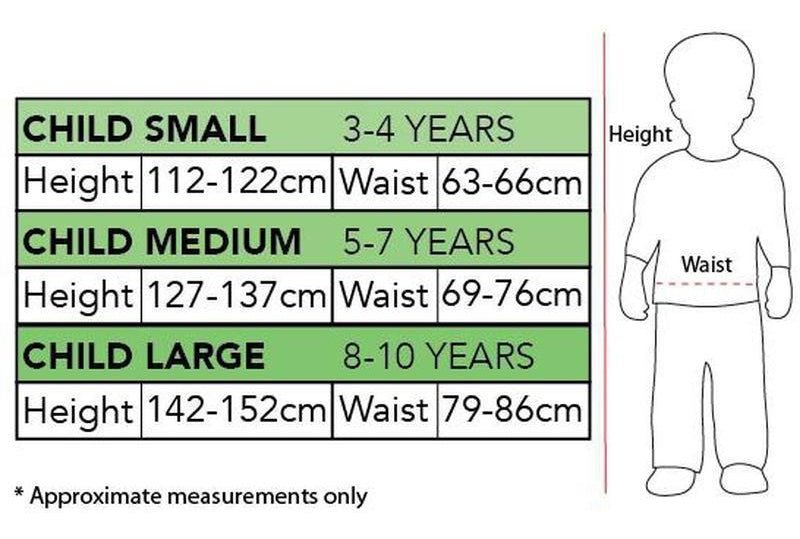 DC Comics Shazam Classic Kids Costume Australia Measurements