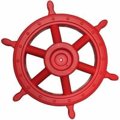 Vibrant red kids ship steering wheel for outdoor play, stimulating imaginative adventures at home