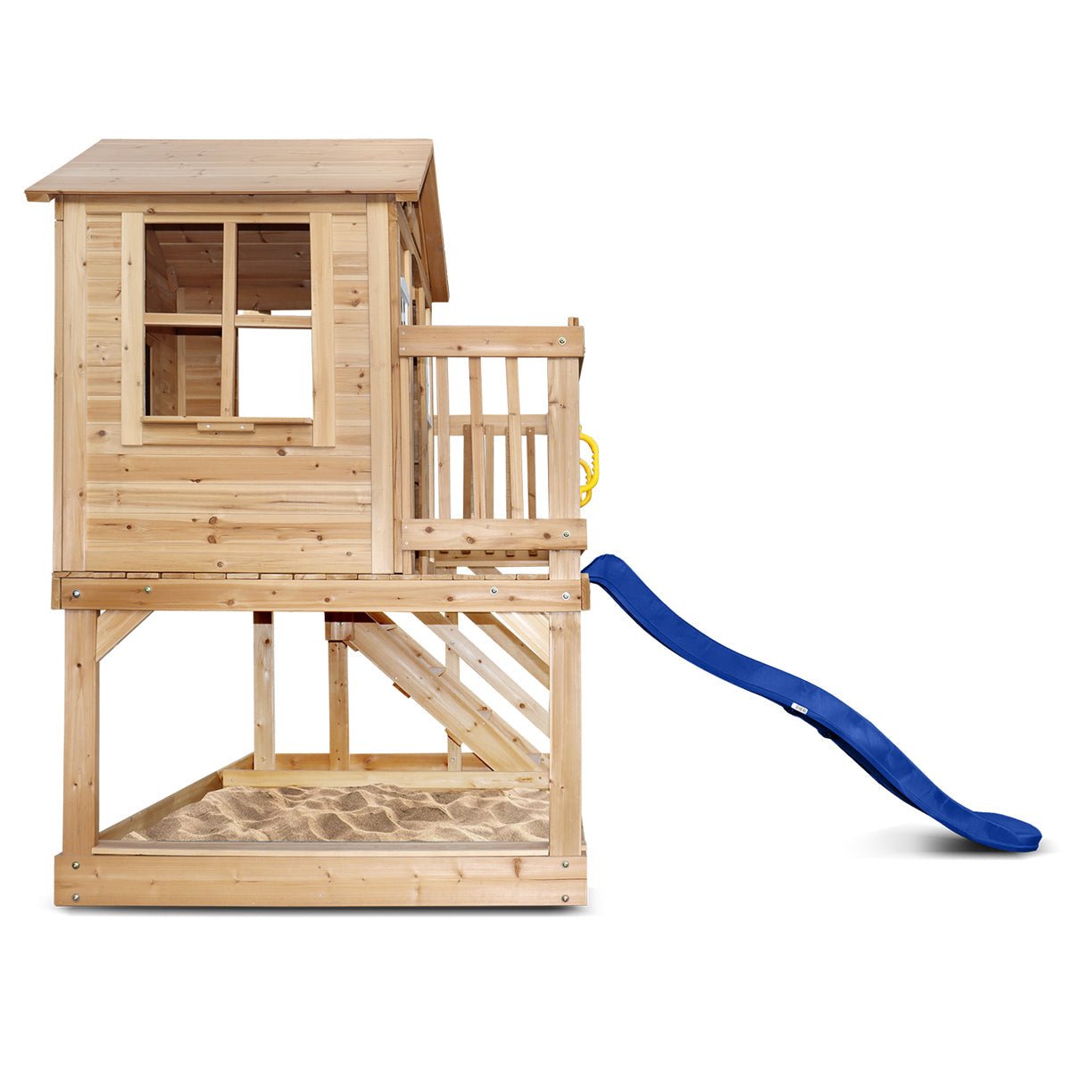 Silverton Wooden Cubby House With 1.8m Blue Slide - Kids Mega Mart