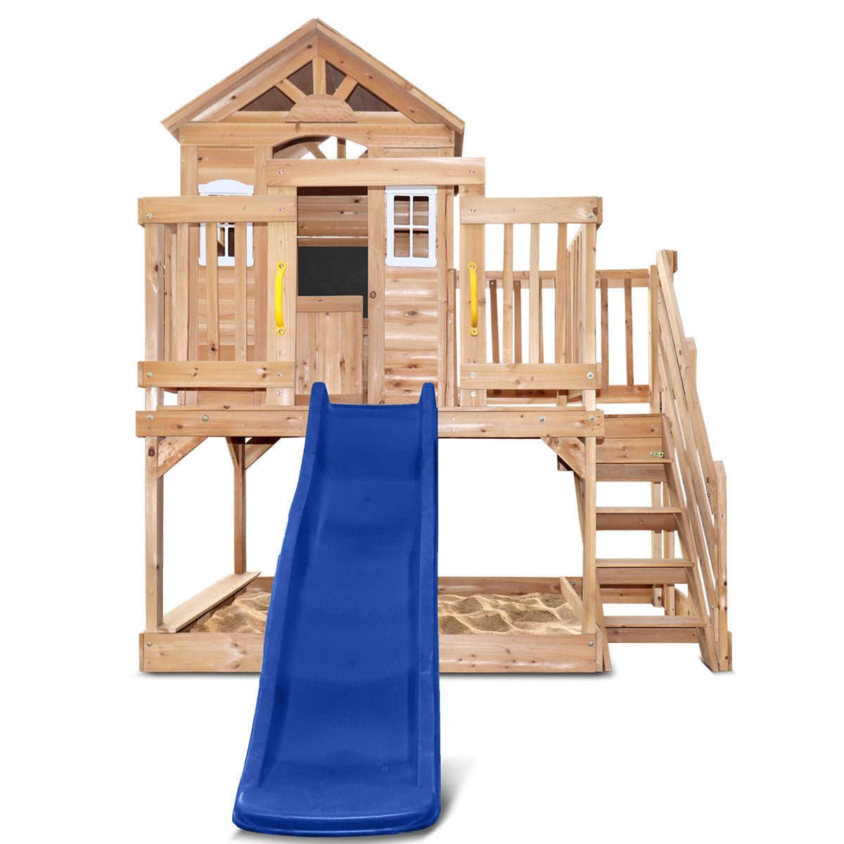 Silverton Wooden Cubby House With 1.8m Blue Slide - Kids Mega Mart