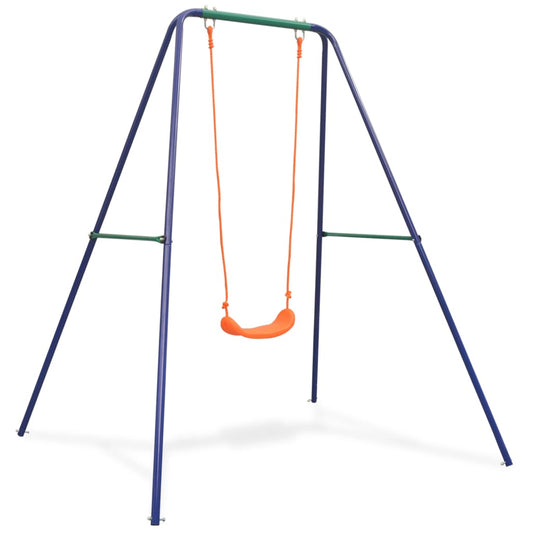 Colorful kids swing set with durable steel frame for outdoor fun and play.