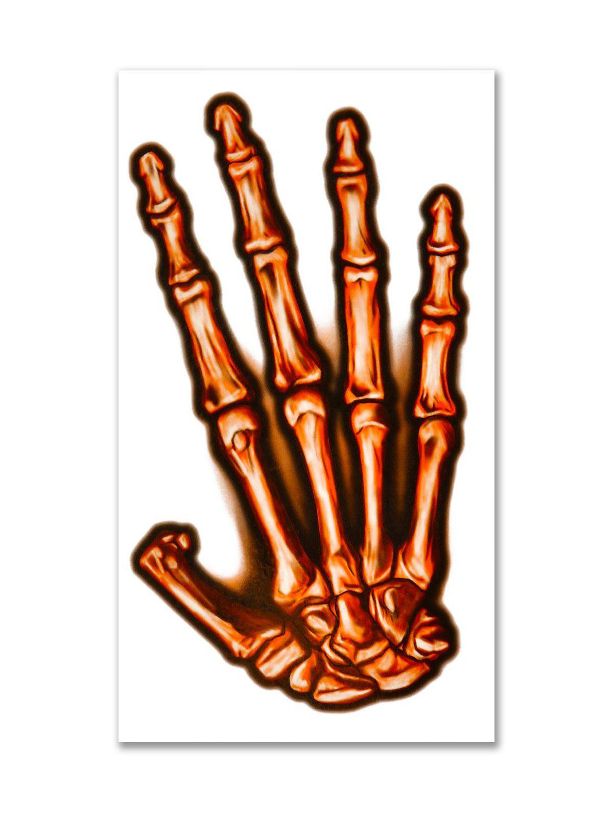 Large skeleton hand temporary tattoo ideal for teens, spooky and fun Halloween accessory.