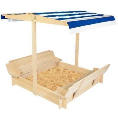 Foldable seats sandpit with UV protection, perfect for kids outdoor play at home.