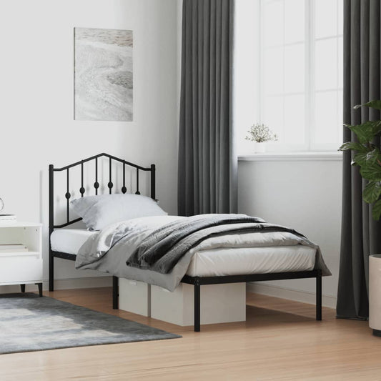 Kids black metal bed frame with storage, strong and durable design for their bedroom.