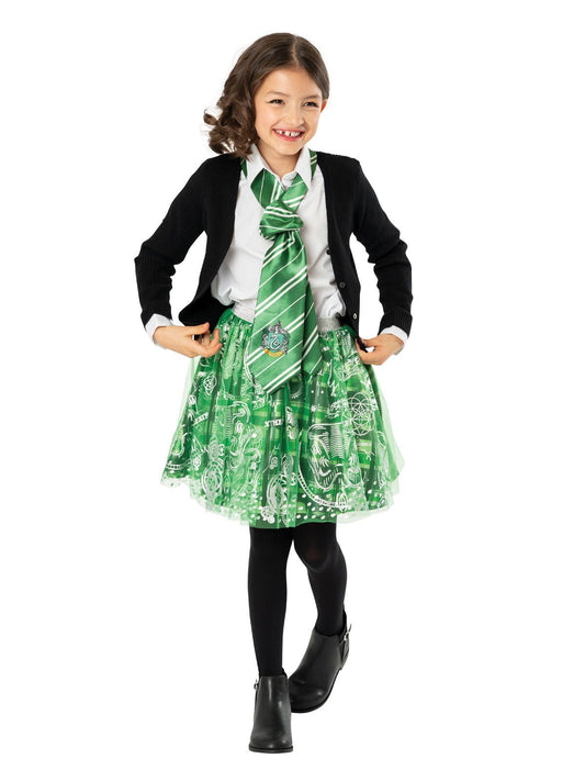 Slytherin-themed tutu skirt for girls, perfect for Harry Potter fans dressing up at home.