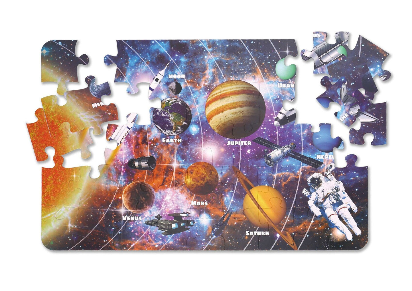 Colorful 46-piece floor puzzle of Solar System for kids educational play at home.