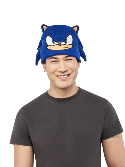 Blue Sonic the Hedgehog beanie hat with 3D ears for fun, playful kids style.