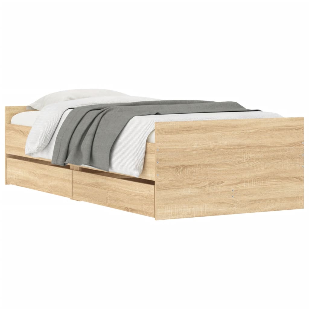 Sonoma Oak Bed Frame with Built-In Drawers for Sleek Storage - Kids Mega Mart