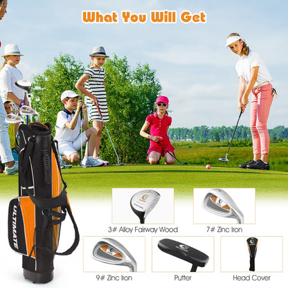 Yellow Junior Golf Club Set for Kids aged 11-13 | includes 5 clubs, ideal for home practice.