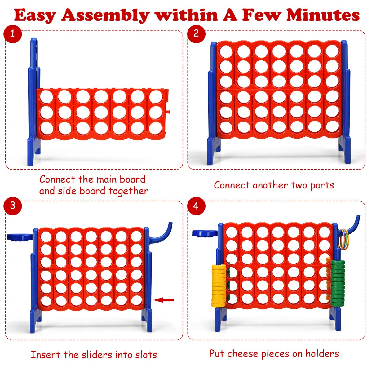 Kids Giant Connect 4 Game Set with Basketball Hoop and Rings | ideal for backyard fun.