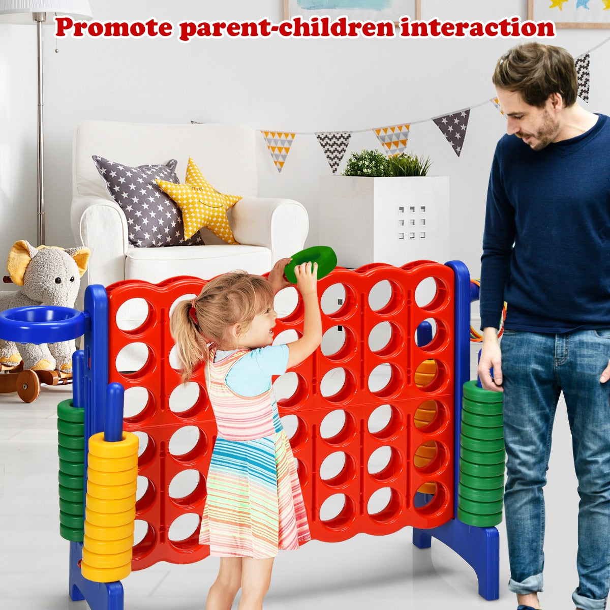 Kids Giant Connect 4 Game Set with basketball hoop and rings for interactive fun.