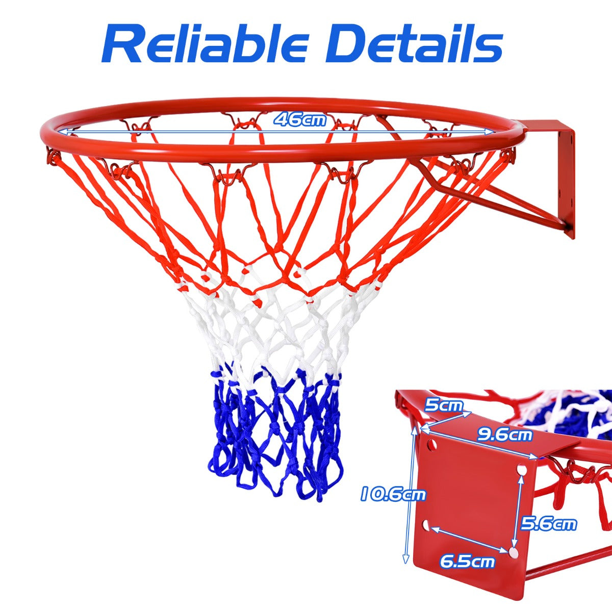 Adjustable 46cm kids basketball hoop for indoor/outdoor play with durable net.