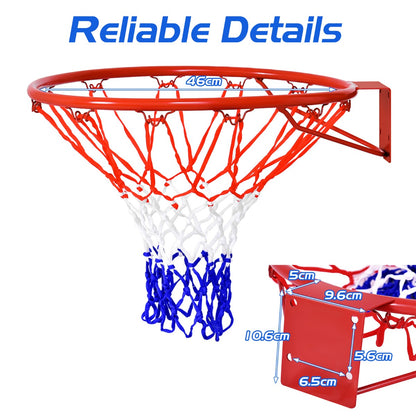 Adjustable 46cm kids basketball hoop for indoor/outdoor play with durable net.