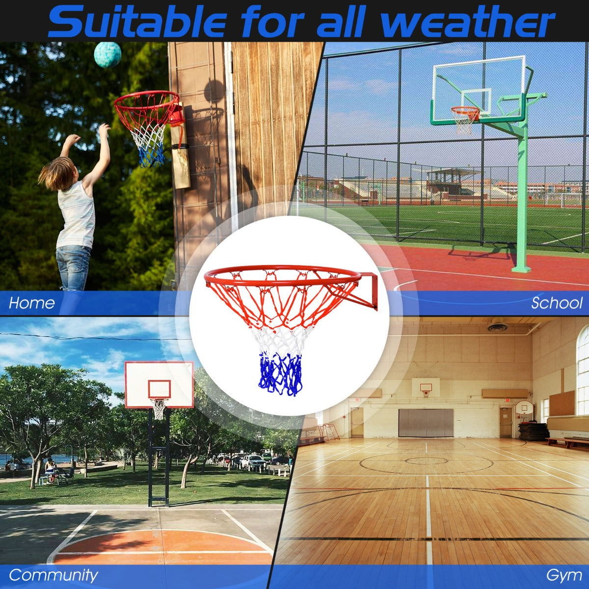 Kids 46cm basketball hoop for indoor/outdoor play with durable net, perfect for home fun.