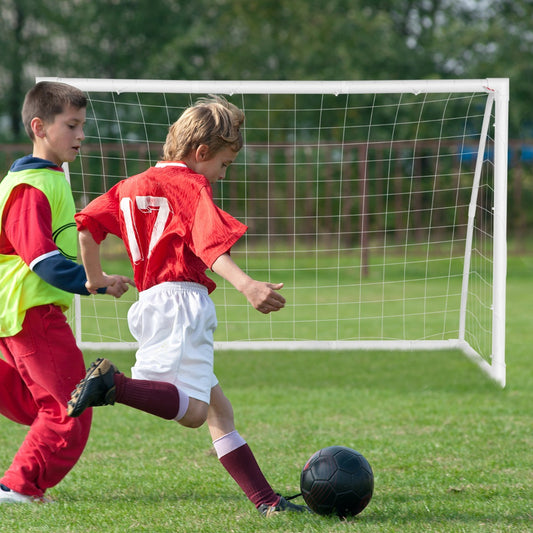 Kids portable soccer goal set for backyard training, 1.8m net size, easy setup and storage.