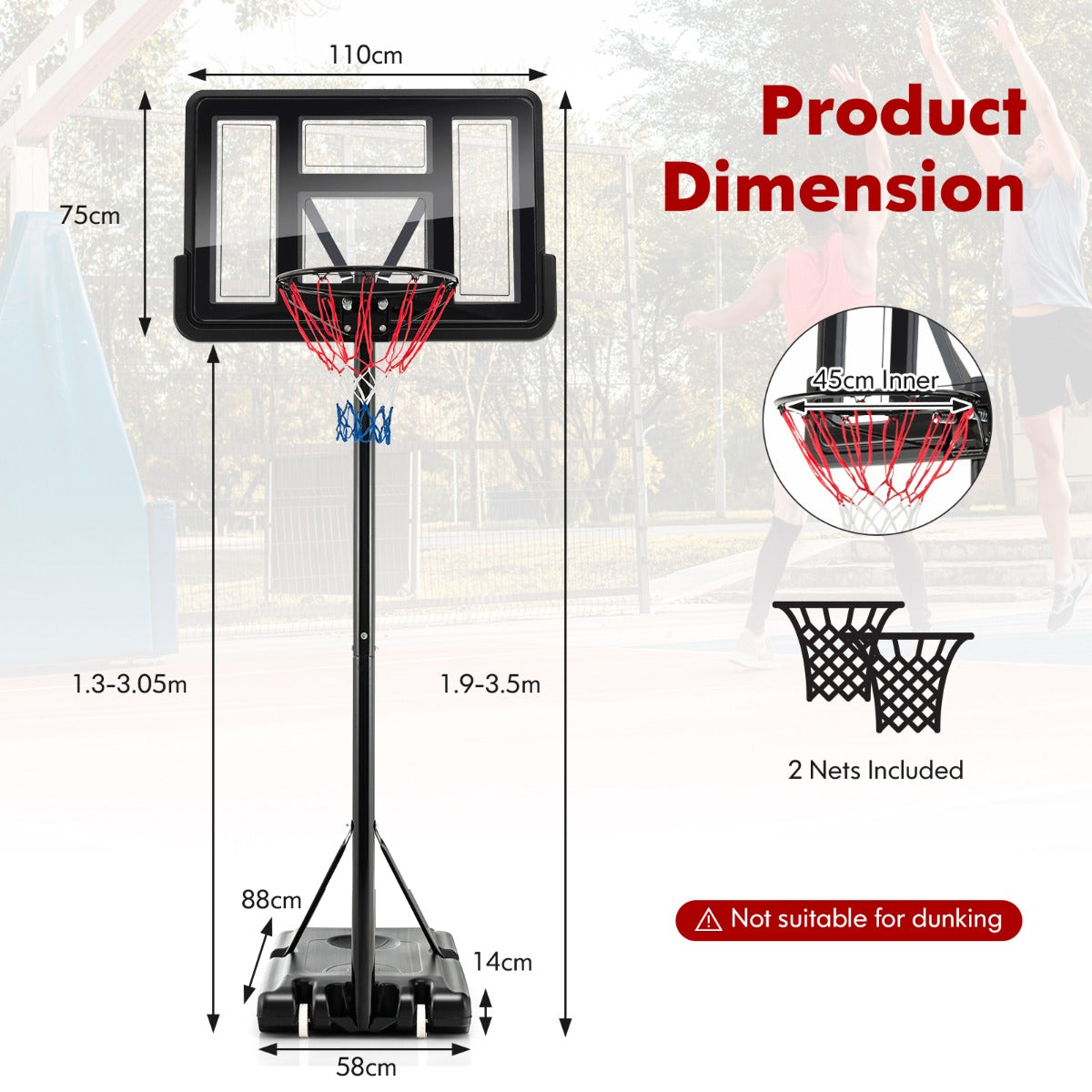 Portable basketball hoop with adjustable height for fun indoor/outdoor play for kids and adults