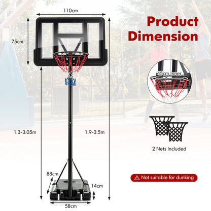 Portable basketball hoop with adjustable height for fun indoor/outdoor play for kids and adults