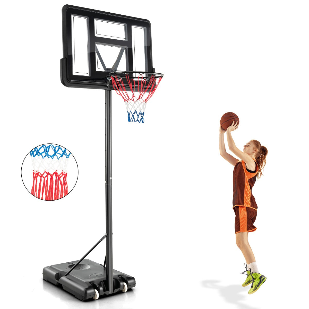 Adjustable portable basketball hoop ideal for kids and adults, perfect for home fun and practice.