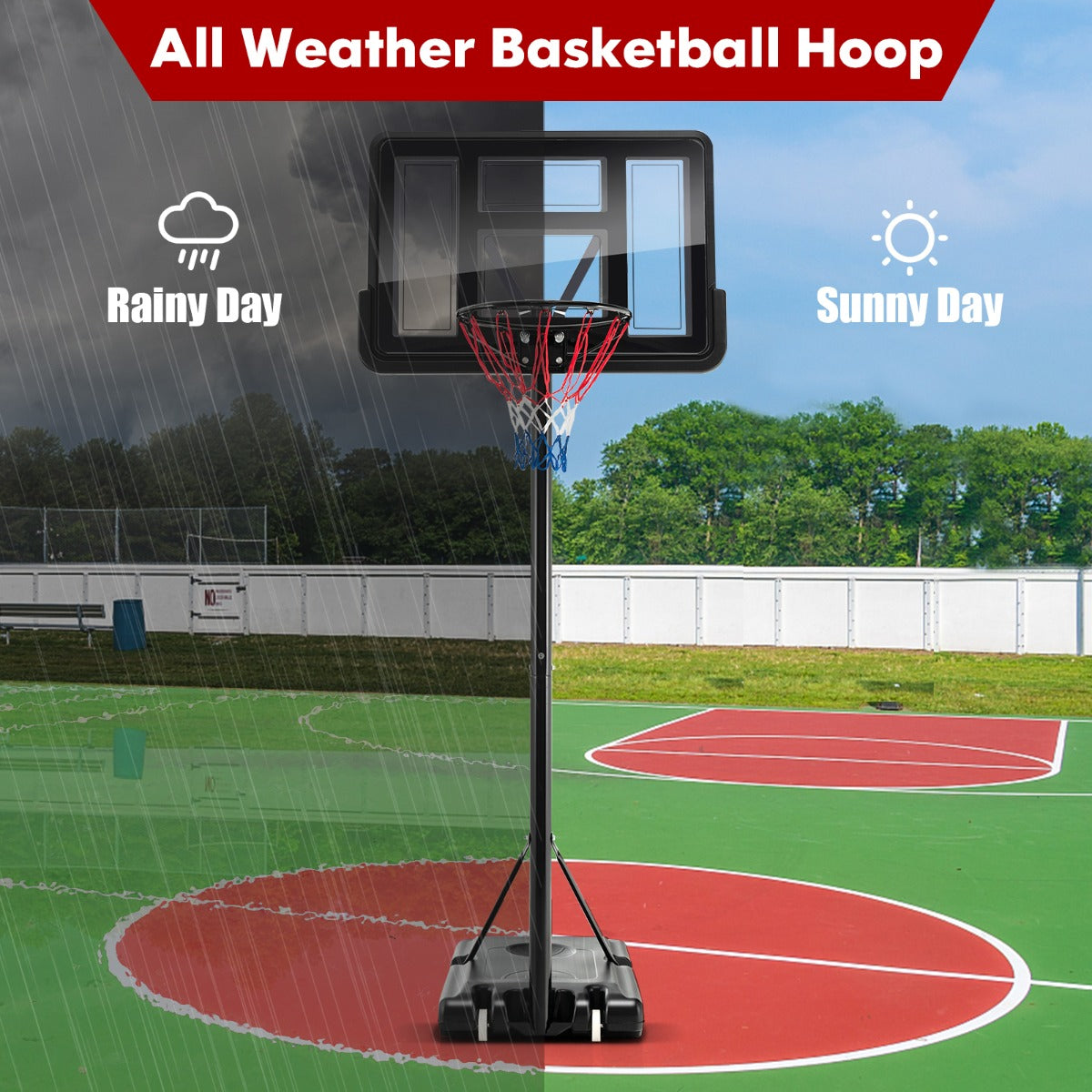 Adjustable basketball hoop with easy assembly, perfect for kids and adults backyard fun.