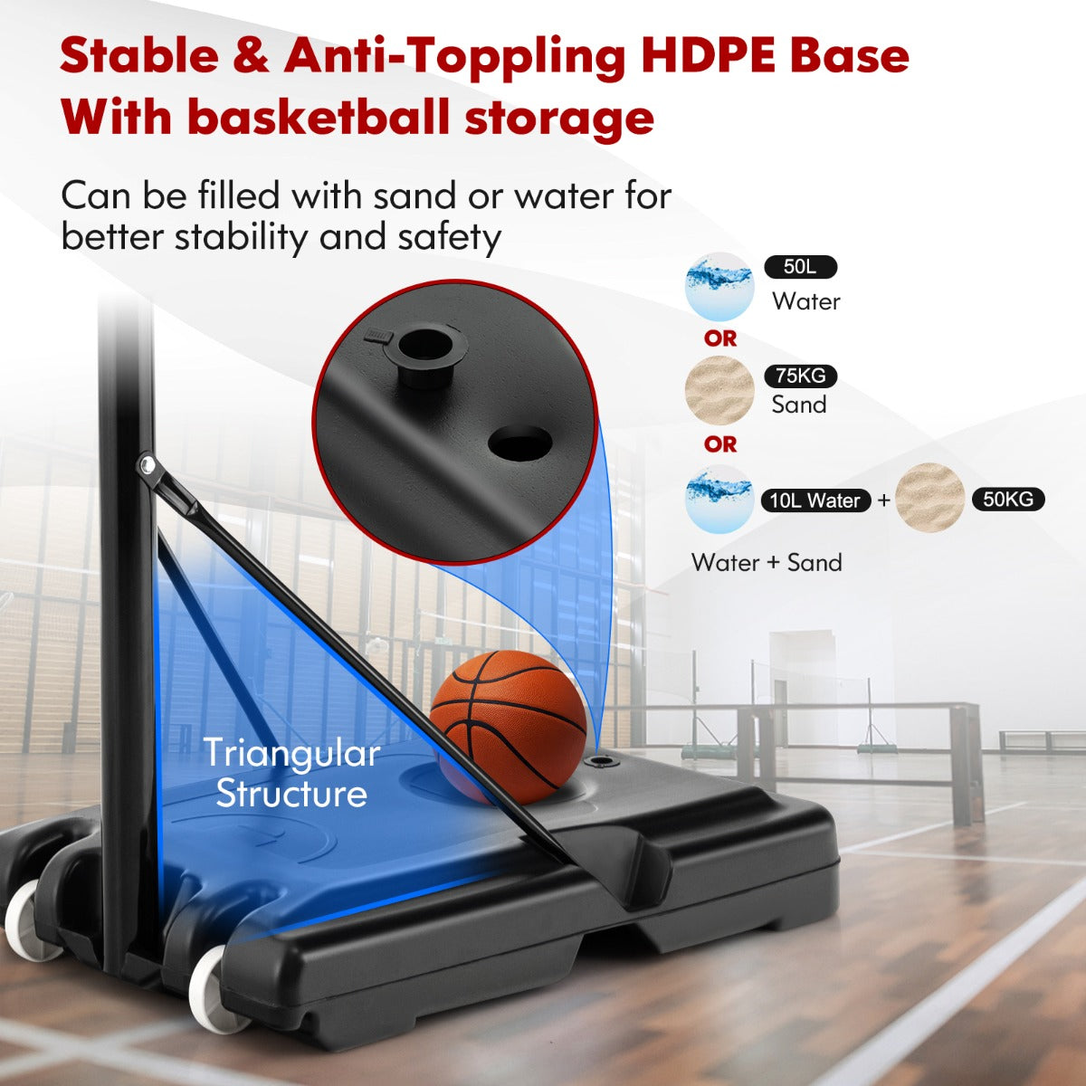 Adjustable portable basketball hoop for all ages, perfect for home play and development.