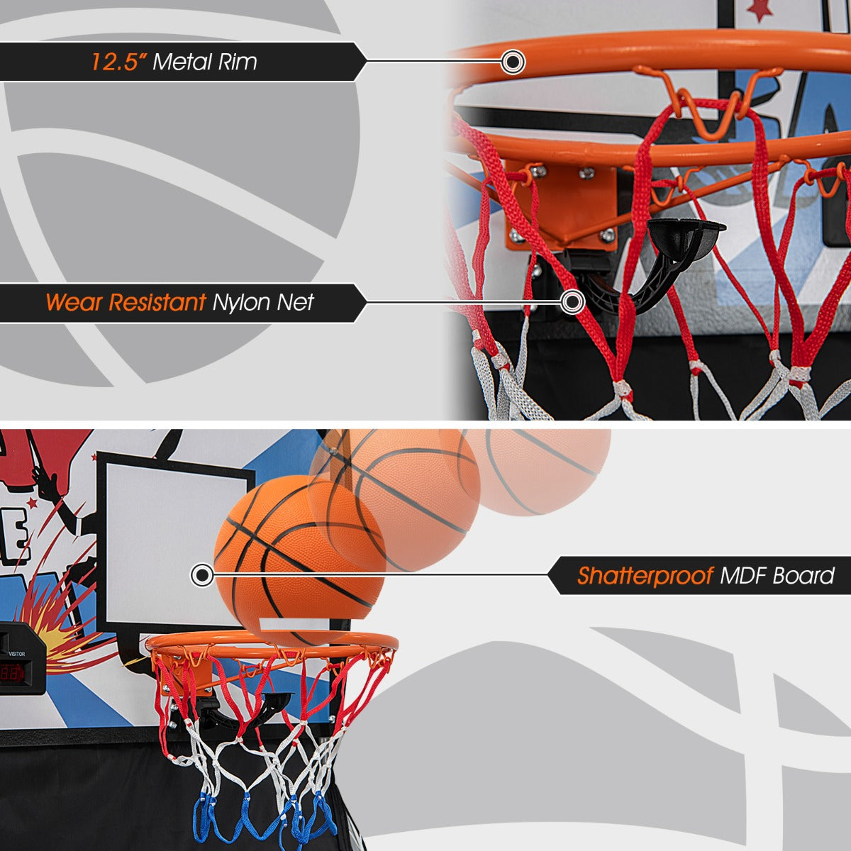 Foldable Kids Basketball Game with Scoring, ideal for home arcade fun and practice.