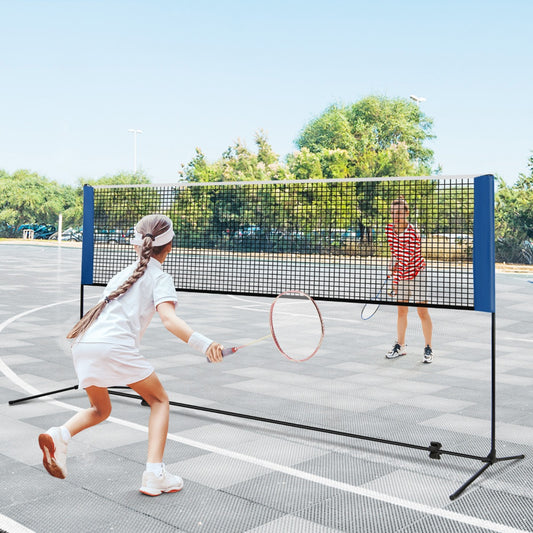 Adjustable outdoor badminton net set for kids and family fun, compact for home play.