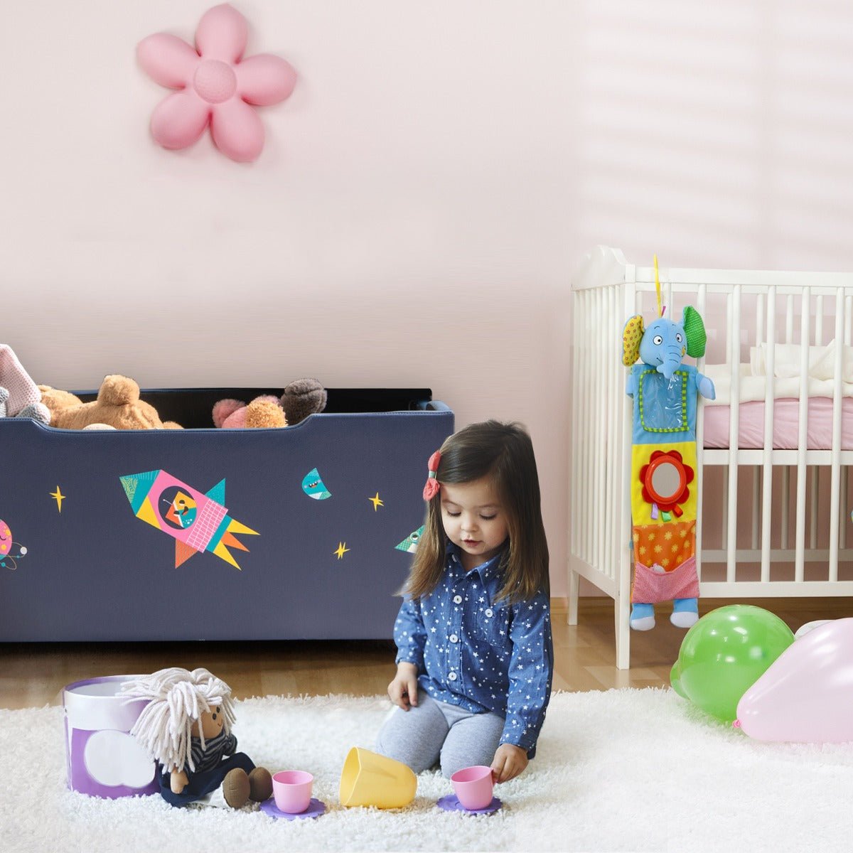 Upholstered Navy Ottoman - Bench with Hidden Storage for Kids Toys