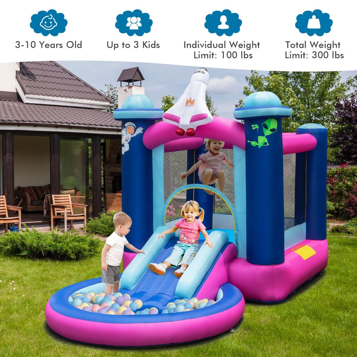 Space Exploration Inflatable with Jumping Area & Slide - Kids Galactic Fun