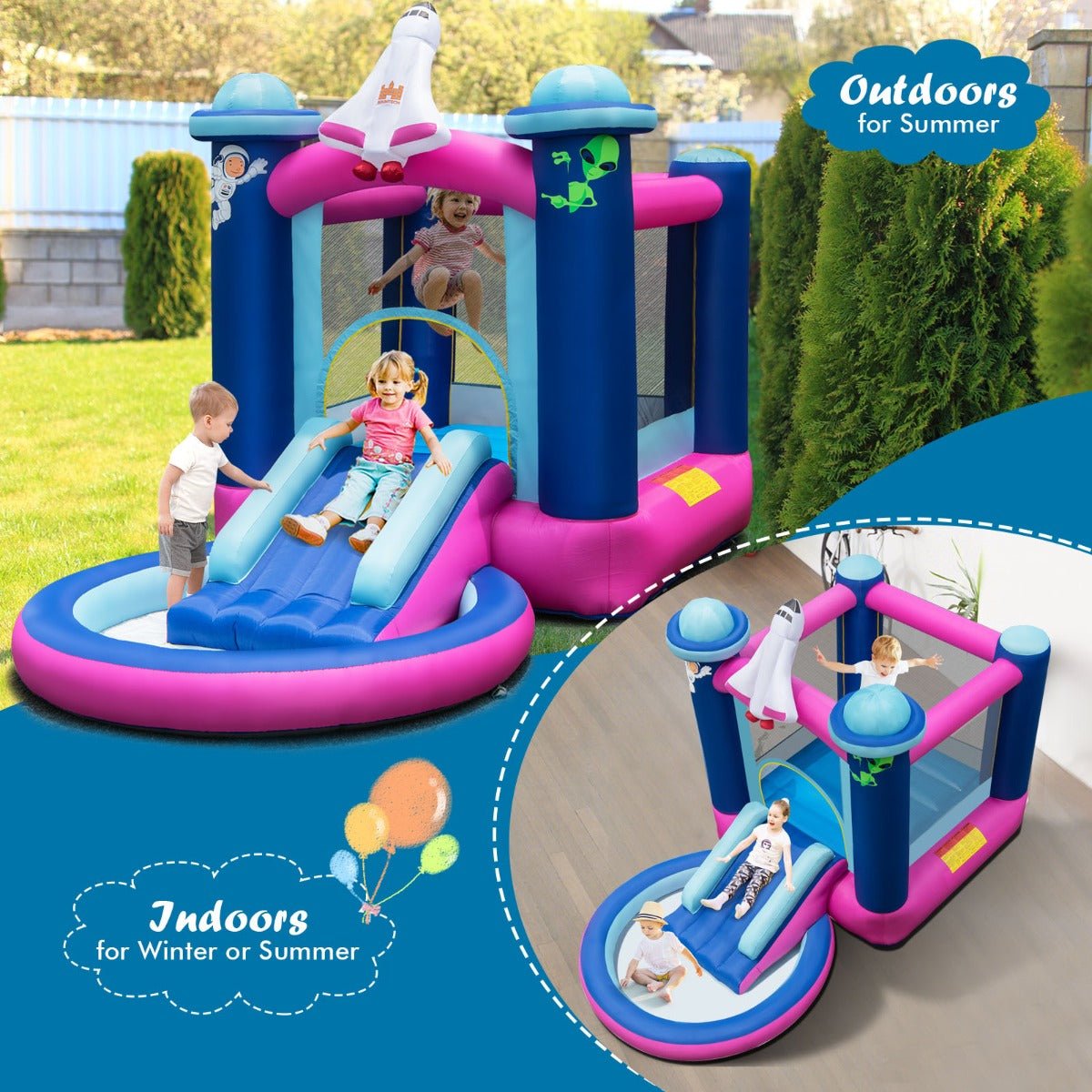 3-in-1 Inflatable Space Bouncer - Jump, Slide & Explore the Universe