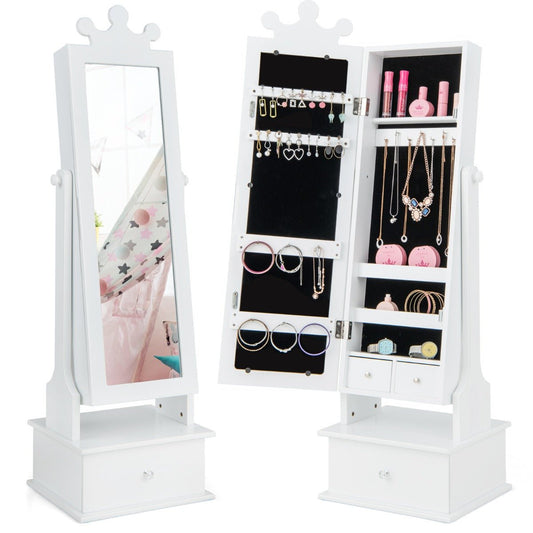 Kids 2-in-1 Sparkle and Store jewelry armoire mirror cabinet for play and organization.