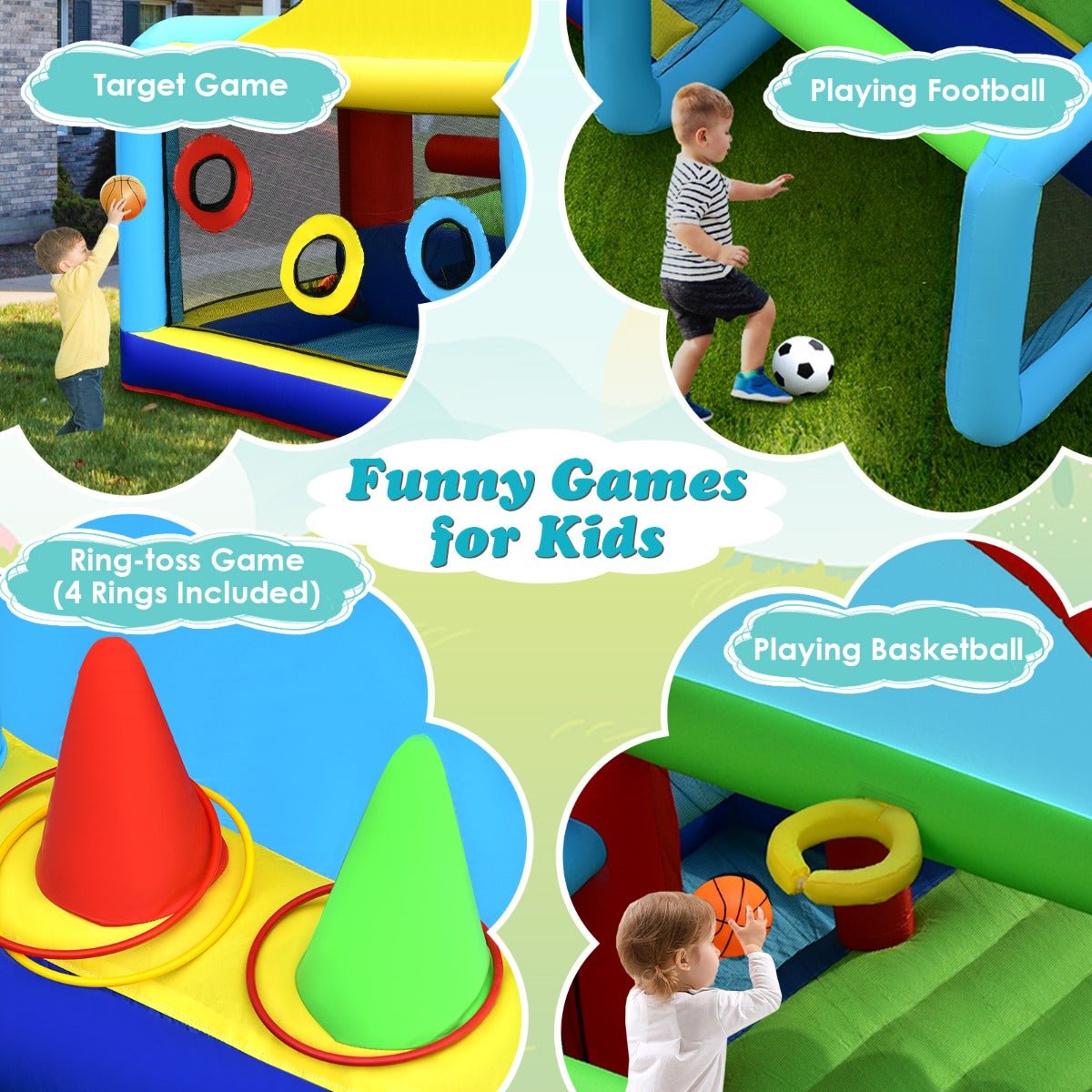 Children's Bounce House Inflatable - Dual Slides & Jumping Area (Blower Included)