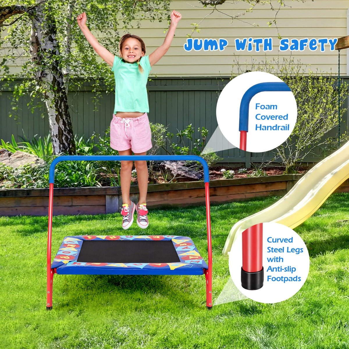Jump into Happiness: Square Toddler Trampoline with Foam Covered Handle for Kids