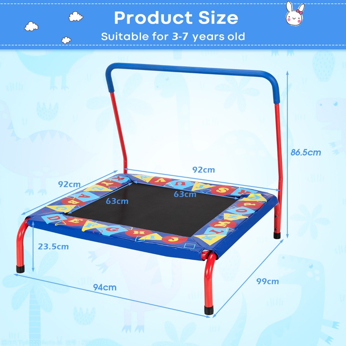 Playful Exercise: Square Toddler Trampoline with Foam Covered Handle for Kids