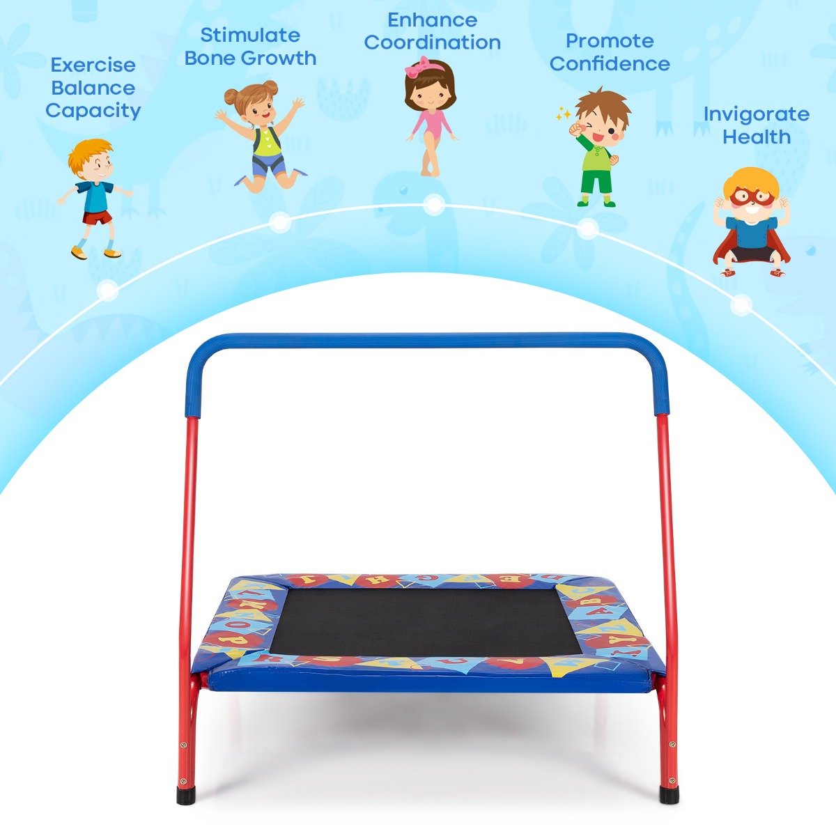 Playtime Adventure: Square Toddler Trampoline with Foam Covered Handle for Kids