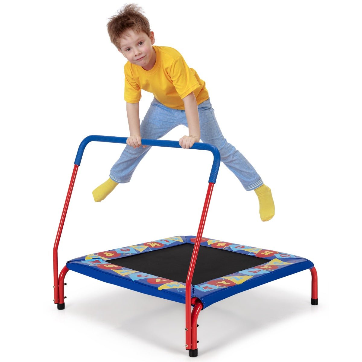 Active Play: Square Toddler Trampoline with Foam Covered Handle for Kids