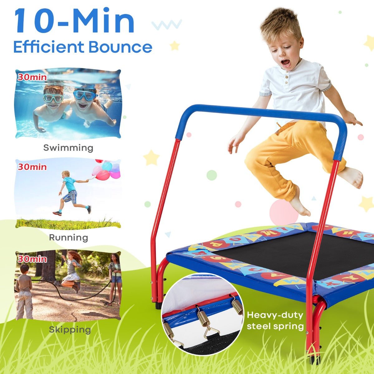Boundless Fun: Square Toddler Trampoline with Foam Covered Handle for Kids