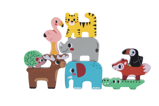 Colorful stacking animal blocks for educational and fun playtime at home for kids.