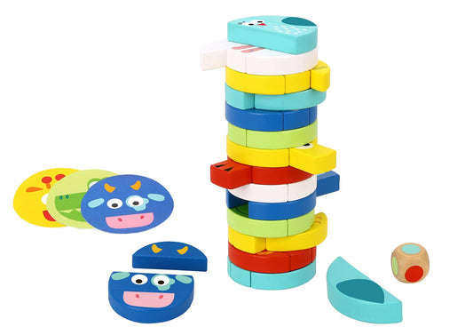 Colorful animal-themed stacking game for kids, fostering creativity and fine motor skills at home.