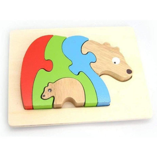 Colorful stacking jigsaw bear and baby toy for interactive and educational play at home.