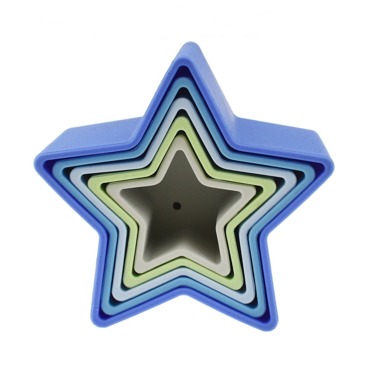 5-Piece silicone stacking stars set with water pouring holes ideal for kids imaginative play.