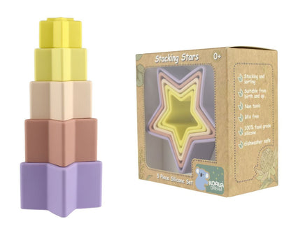 Colorful silicone stacking stars set for water play, ideal for babies and toddlers.