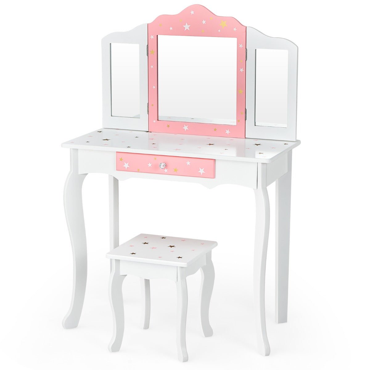 Children's Makeup Table & Chair Set - Tri-Fold Mirror Elegance for Bedrooms