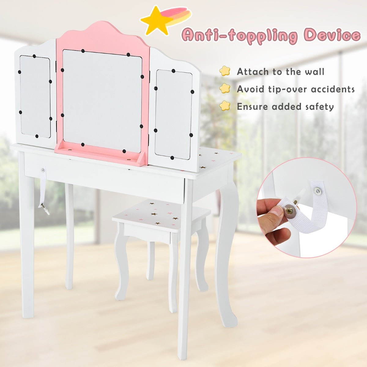 Kids Makeup Table Set with Tri-Fold Mirror - Spark Bedroom Imagination in a Chair