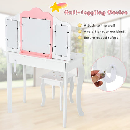 Kids Makeup Table Set with Tri-Fold Mirror - Spark Bedroom Imagination in a Chair