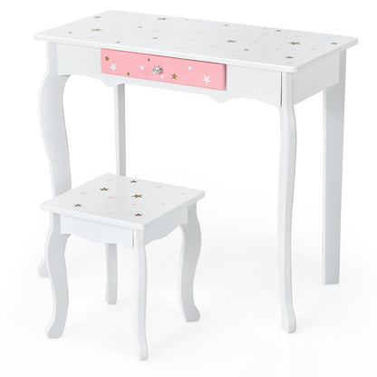 Children's Vanity Table & Chair - Magical Bedroom Nook with Tri-Fold Mirror