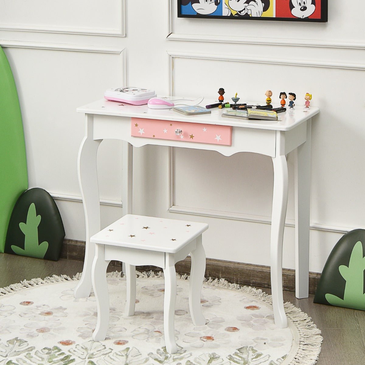 Kids Makeup Table Chair Set - Tri-Fold Mirror, Bedroom Bliss in a Chair