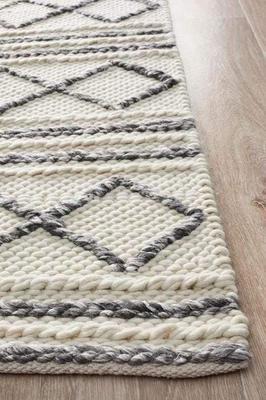 MODERN Studio Milly Textured Woollen Floor Rug White Grey