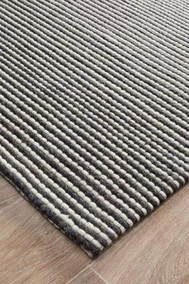 MODERN Studio Oskar Felted Wool Striped Floor Rug Black White